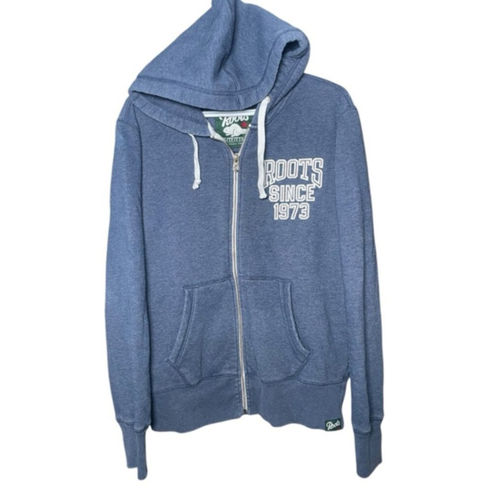 Roots XS Men s Zip Up Hoodie Sweater Blue Comfy Casual Cotton Sweatshirts Lounge